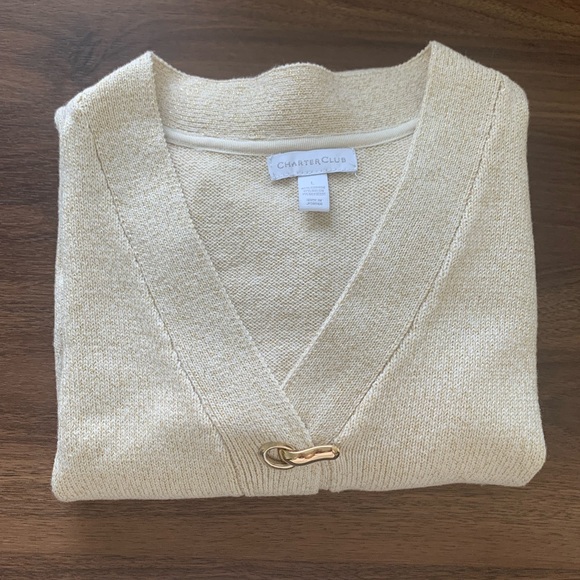 Charter club womens long sleeve Beige Gold sweater V-neck Size L Pullover - Picture 8 of 9